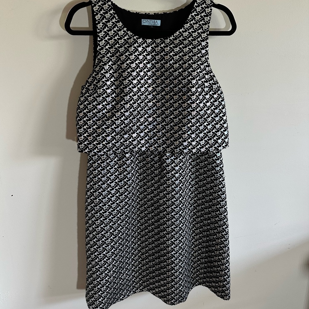 Cynthia Rowley Metallic Silver & Black Party Dress w/ Pockets